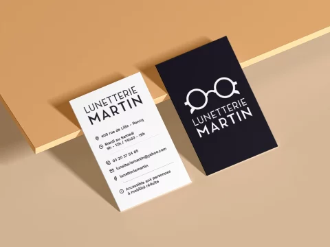 Identité visuelle Lunetterie Martin à Roncq – logo et déclinaisons carte de visite
